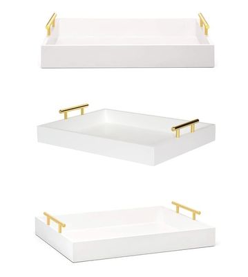 カスタマイズされたロゴ アカシア木製のハンドル付き 白い木製の受付トレイ