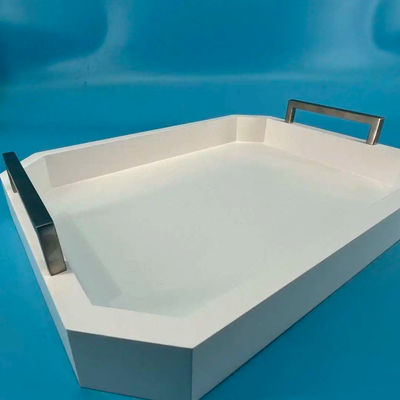 カスタマイズされたロゴ アカシア木製のハンドル付き 白い木製の受付トレイ