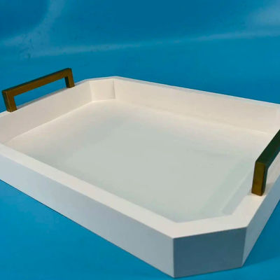 カスタマイズされたロゴ アカシア木製のハンドル付き 白い木製の受付トレイ