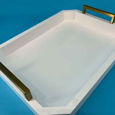 カスタマイズされたロゴ アカシア木製のハンドル付き 白い木製の受付トレイ