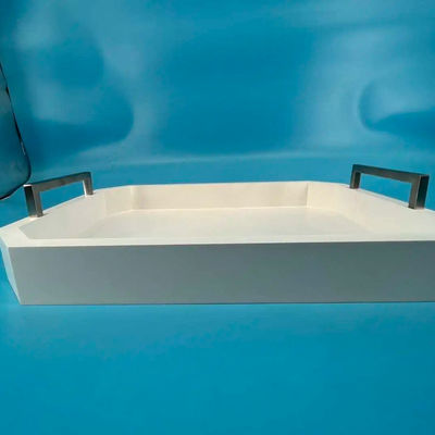 カスタマイズされたロゴ アカシア木製のハンドル付き 白い木製の受付トレイ