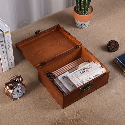 塗装 ハンドリング ヴィンテージ スタイル 鍵付き 木製の小さな結婚式写真箱