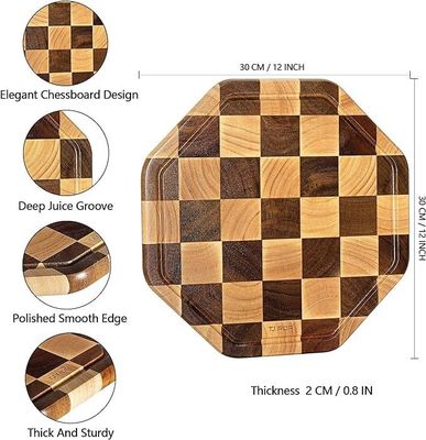 オーダーメイド 12X12X0.8 インチ アカシア 木製 切断 オクタゴン 汁槽付き サービスボード