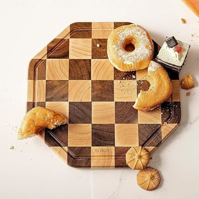 オーダーメイド 12X12X0.8 インチ アカシア 木製 切断 オクタゴン 汁槽付き サービスボード