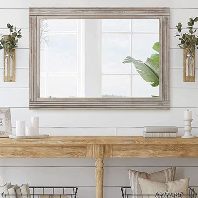 浴室用 木製の壁鏡 固木枠 田舎風俗鏡