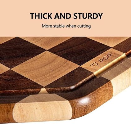 オーダーメイド 12X12X0.8 インチ アカシア 木製 切断 オクタゴン 汁槽付き サービスボード