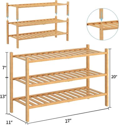 多機能3層の竹製のシューズラック