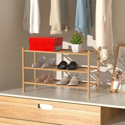 多機能3層の竹製のシューズラック
