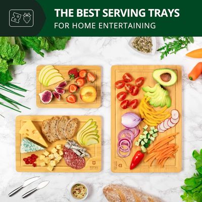 エクストラ大型天然竹切断板 油槽付きセット 3つのサービスボードのセット