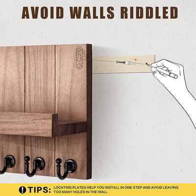 木製のキーホルダー 4つのキーフックと壁マウント浮遊棚 バンブーキーオーガナイザー