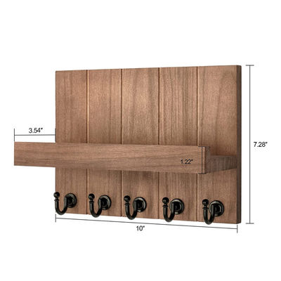 木製のキーホルダー 4つのキーフックと壁マウント浮遊棚 バンブーキーオーガナイザー