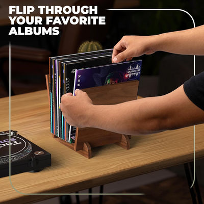 マシッドウォールナットウッドビニールレコードホルダー 複数機能設計の保管用フリップディスプレイ
