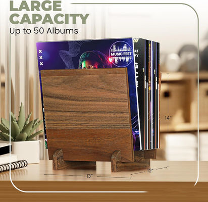 マシッドウォールナットウッドビニールレコードホルダー 複数機能設計の保管用フリップディスプレイ