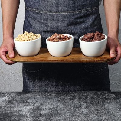 アカシア 木製 トレイ チップとディップ サービス セット 木製 シンプル カラー または あなたの カラー