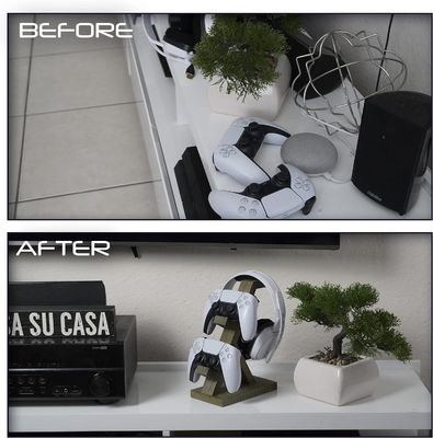 ビデオゲームコントローラー ヘッドセット スタンド ヘッドフォンホルダー付き 木製の家具棚