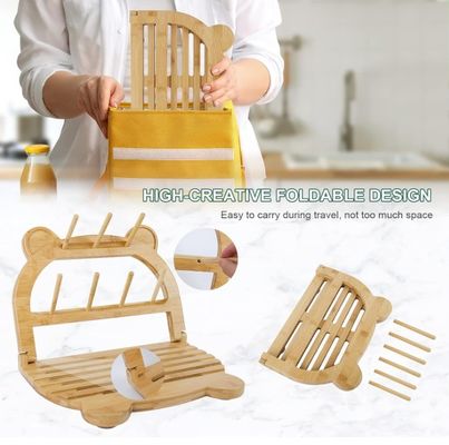 キッチン 立体型 バンブーボトルドライヤーホルダー 迅速な乾燥とスペース節約