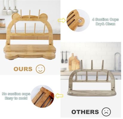 キッチン 立体型 バンブーボトルドライヤーホルダー 迅速な乾燥とスペース節約