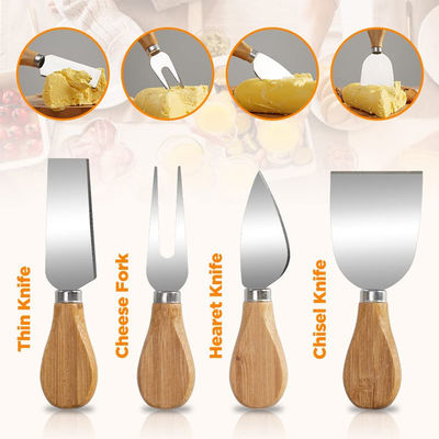 カスタムロゴと4つのステンレス鋼切断ナイフのカスタムサイズを持つ竹チーズボード