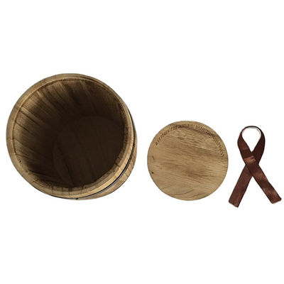 木製のコーヒー樽 純色 卸売用 D15 x H18.8cm 焼印デザイン