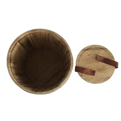 木製のコーヒー樽 純色 卸売用 D15 x H18.8cm 焼印デザイン