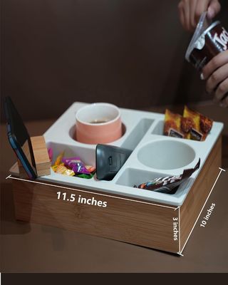 リビングルームコーヒーテーブル スナックとリモコンのためのデスクトップ 木製の貯蔵ボックス