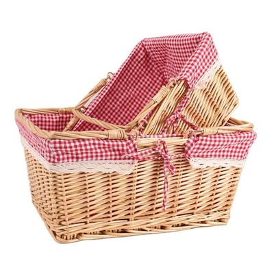 農村風 手織り キューブ ワイカー ガーデン ピクニック 収納バスケット ハンドル 30x20x15cm 備品