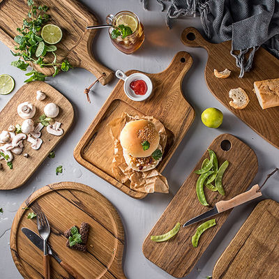 ミニアカシア木切断板 円形食品 木製デザインとナイフホルダー