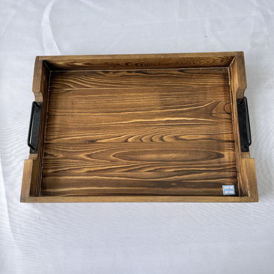 カスタマイズされたデザイン 金属ハンドル付きの田舎型長方形木製サービストレイ