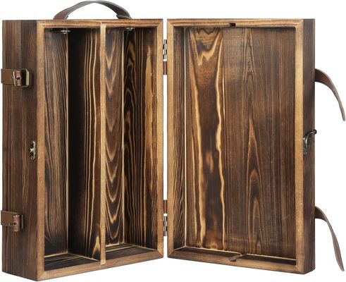 34x20x10cm カスタマイズドブルボトルワインボックス 鍵付き蓋と革ハンドル