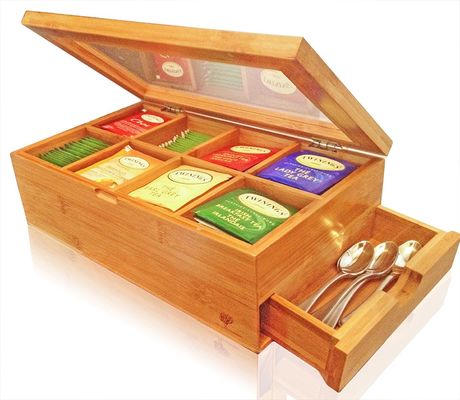 漆器引き出し パイン木 茶のコレクションのためのカスタマイズされた色で茶のアソートボックス
