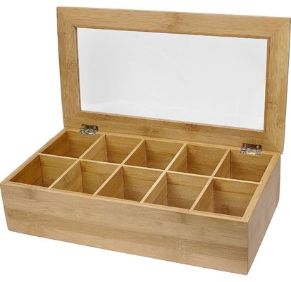 透明な蓋 木製茶箱 カスタマイズされたデザイン 14.5 x 3.5 x 7.9 インチ 印刷レーザー彫刻