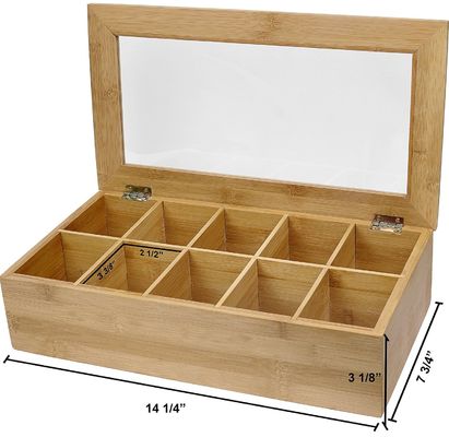 透明な蓋 木製茶箱 カスタマイズされたデザイン 14.5 x 3.5 x 7.9 インチ 印刷レーザー彫刻