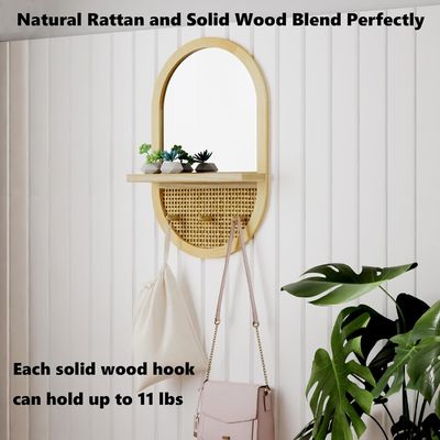 浴室 寝室 入り口 リビング 装飾鏡 棚とコートフック付き壁鏡 木製枠