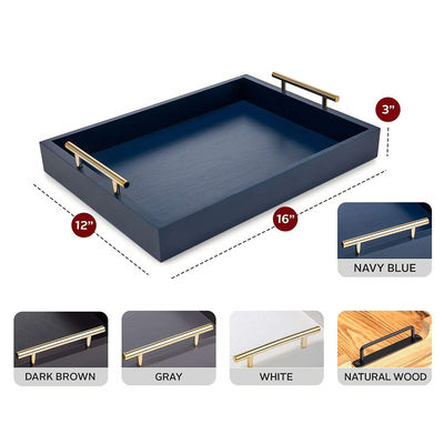 木製のトレイ 海軍の青色の磨いた金属ハンドル付きの食器パーティのトレイ