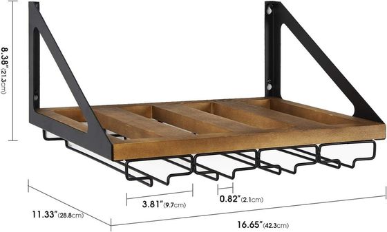 折りたたみのないラック 田舎風の木製の壁マウント ワインラック 4 メタルワイヤー ガラスホルダー カスタムデザイン