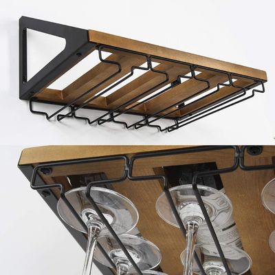 折りたたみのないラック 田舎風の木製の壁マウント ワインラック 4 メタルワイヤー ガラスホルダー カスタムデザイン