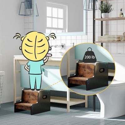 カスタマイズされたロゴ 田舎茶色 2 ステップ ハンドル付き 小児用便り 家具