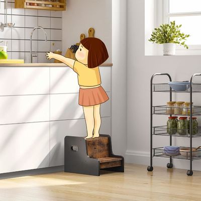 カスタマイズされたロゴ 田舎茶色 2 ステップ ハンドル付き 小児用便り 家具