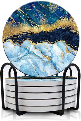 オーダーメイド 丸い 4'6 pcs マルブル塗装 スタンド付き吸い込み石セラミックコースター