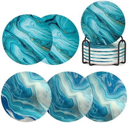 オーダーメイド 丸い 4'6 pcs マルブル塗装 スタンド付き吸い込み石セラミックコースター