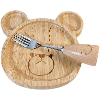 シンプルスタイル カスタマイズされたロゴ バンブー ベビープレート フォークとスプーンセット