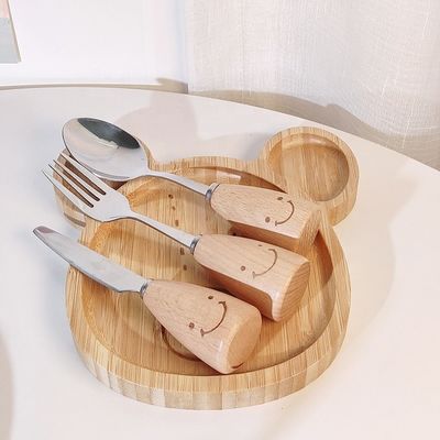 シンプルスタイル カスタマイズされたロゴ バンブー ベビープレート フォークとスプーンセット