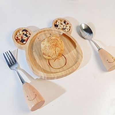 シンプルスタイル カスタマイズされたロゴ バンブー ベビープレート フォークとスプーンセット