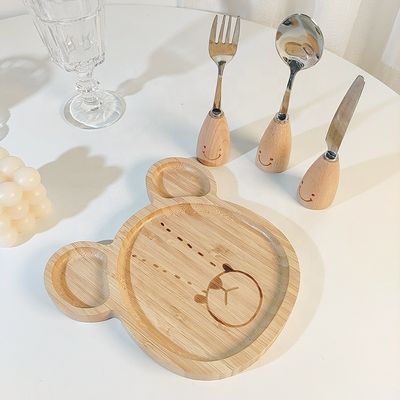 シンプルスタイル カスタマイズされたロゴ バンブー ベビープレート フォークとスプーンセット