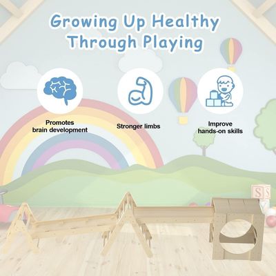 5 in 1 トライアングルクライミング・トイザらス 木製 ランプとスライド付き小児クライミングジム