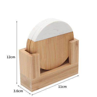 4インチアカシア 六角形 形状丸 木と大理石 木製 白コルクコースター プレートセット