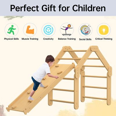 商用 2 in 1 三角クライマー ランプ 木製 折りたたむ 室内モンテッソーリクライミングおもちゃ