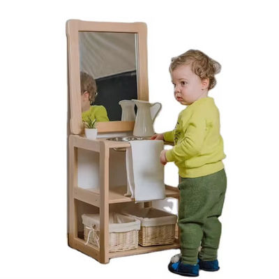 子供の学習玩具 環境に優しい子供モンテッソーリ洗面台 鏡と追加のボード