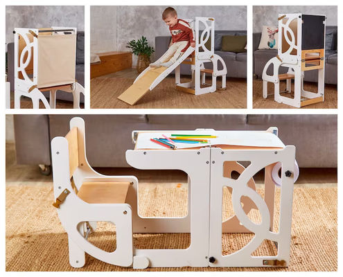 木製 キッズ キッチン ステップ ストール カバータブル 幼児 タワー テーブル 7 in 1 シートバック と スライド