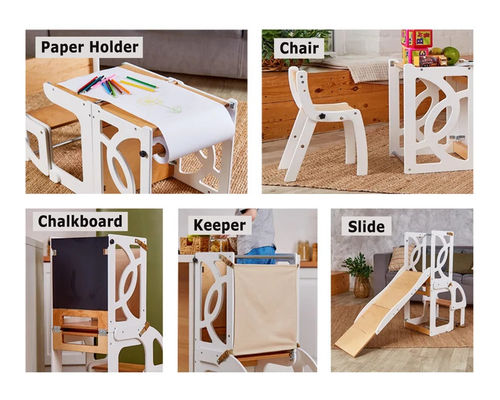 木製 キッズ キッチン ステップ ストール カバータブル 幼児 タワー テーブル 7 in 1 シートバック と スライド